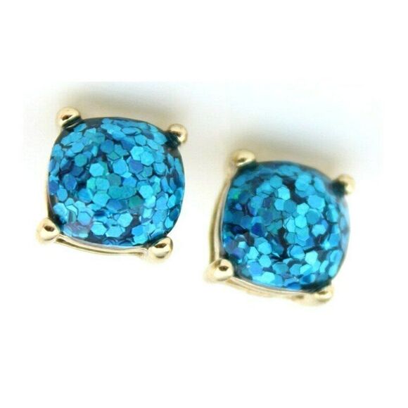 5/$25 Aqua Blue Glitter Gold Tone Earrings - Picture 3 of 6